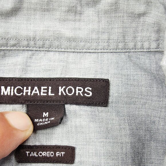 Michael Kors Tailored Fit Size Medium Mens Gray Button Down Long Sleeve Shirt - Picture 4 of 11